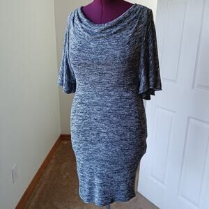 Studio M Grey Heather Sweater Dress L cowl boat neck flutter sleeve bodycon midi